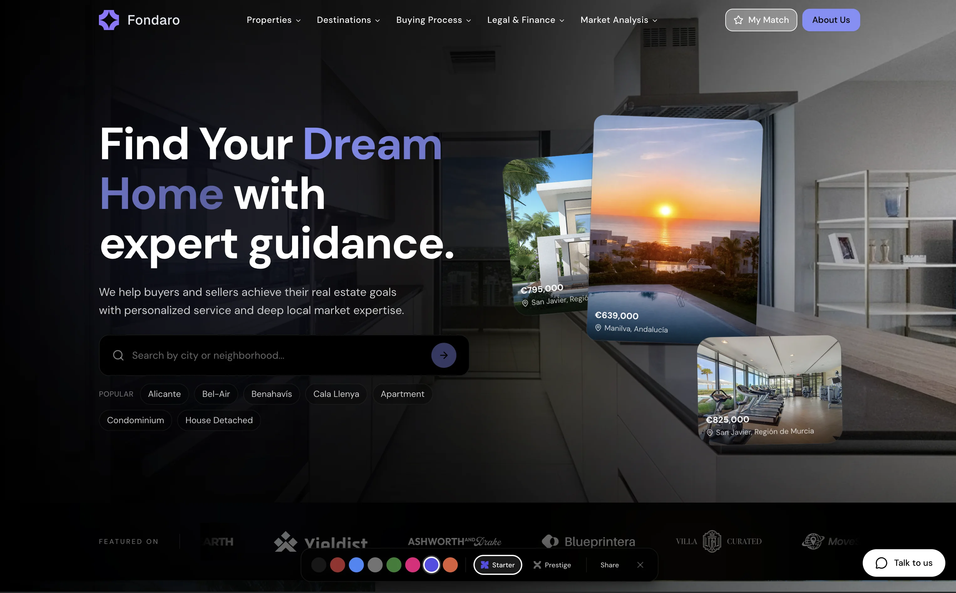 Agency website homepage with property listings and lead capture