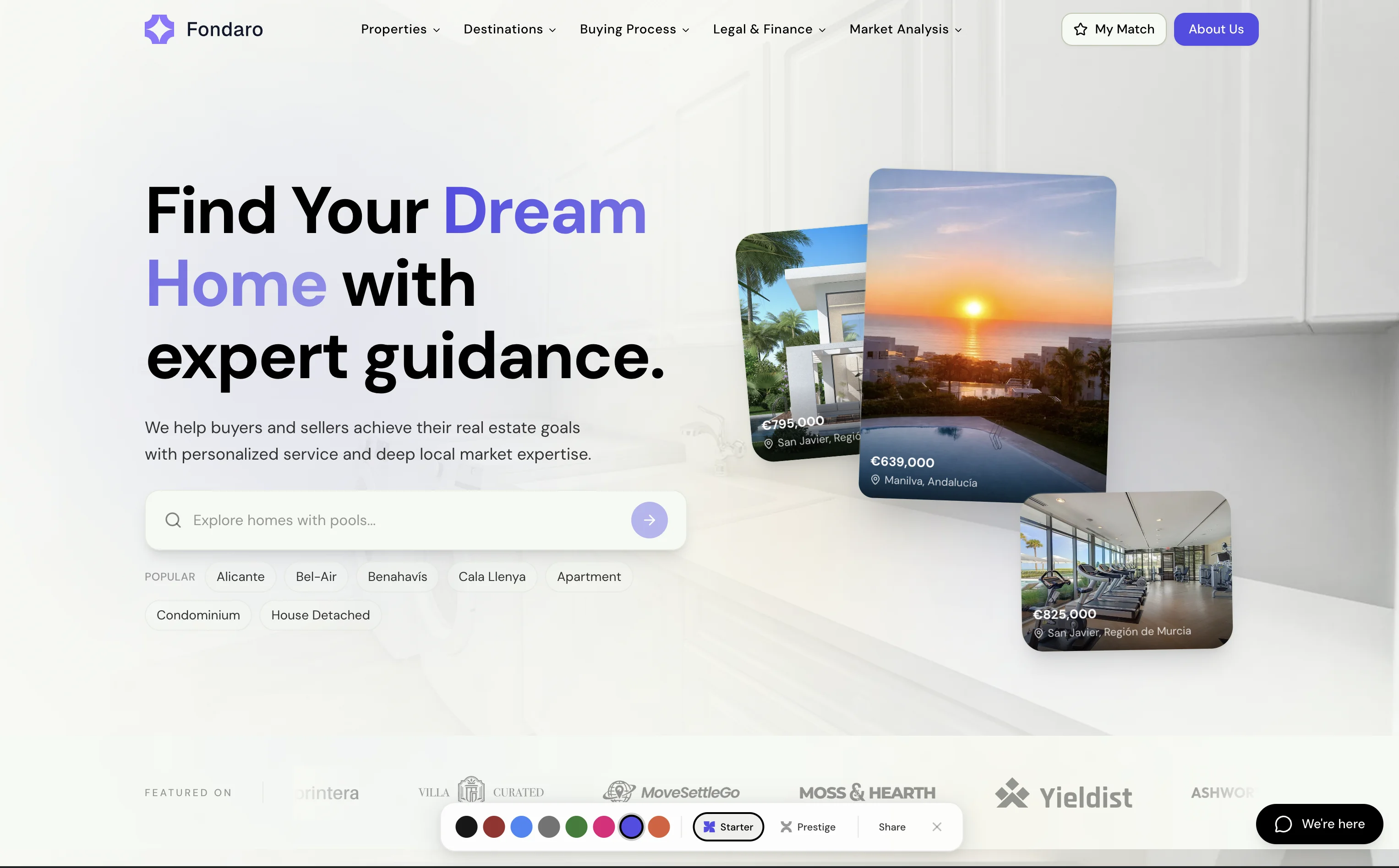Agency website homepage with property listings and lead capture