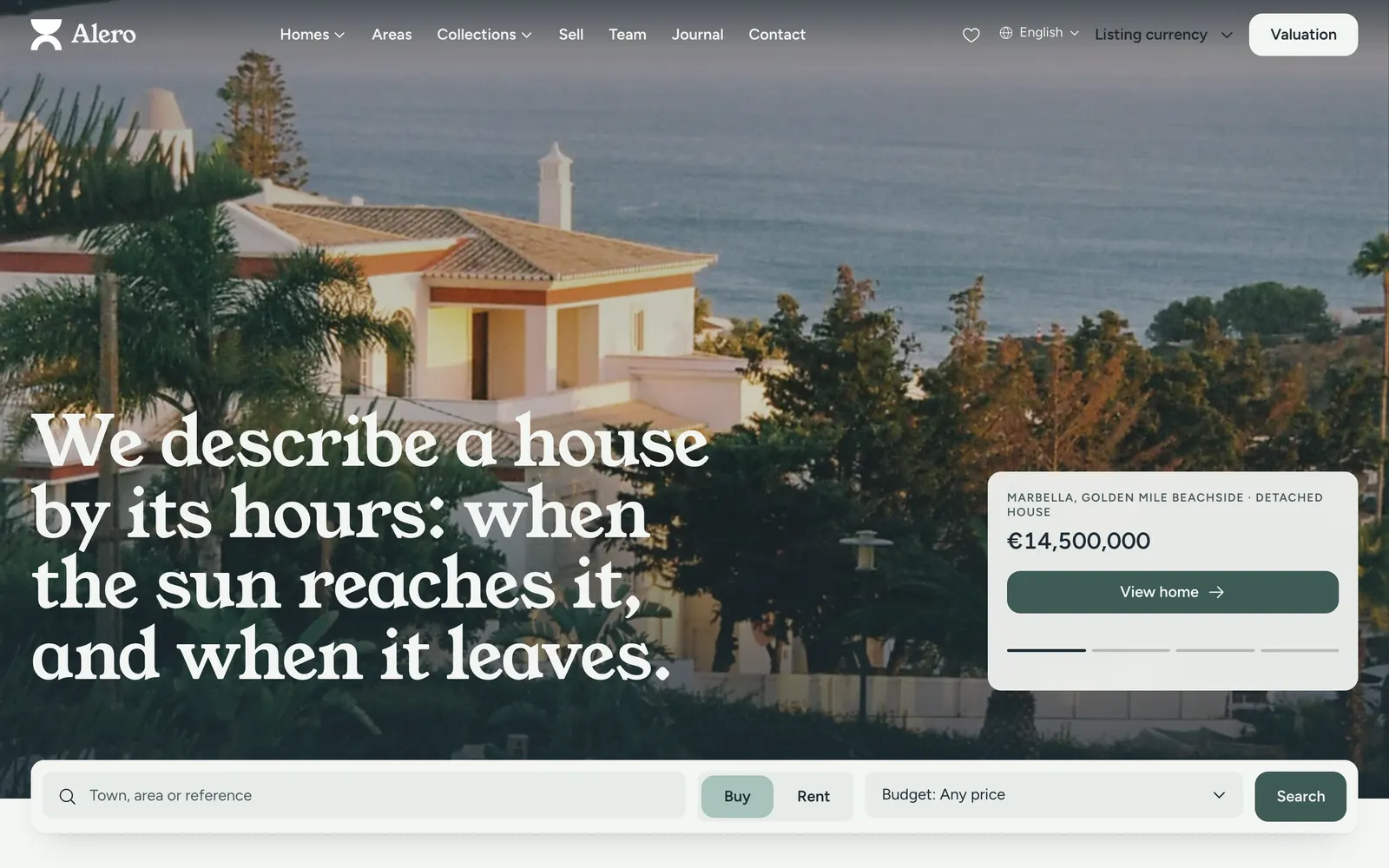 Coast home page with a villa above the sea