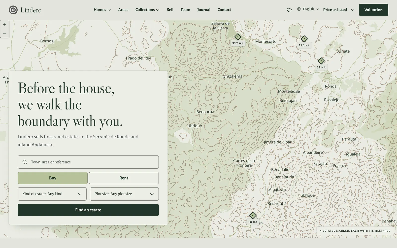 Country home page with a finca in open land
